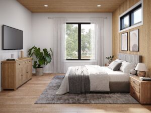 Modern bedroom with clean architectural lines and minimalist style